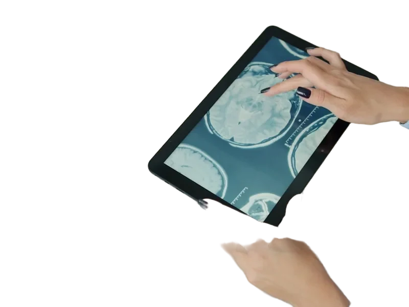 Doctor reviewing a scan on a tablet